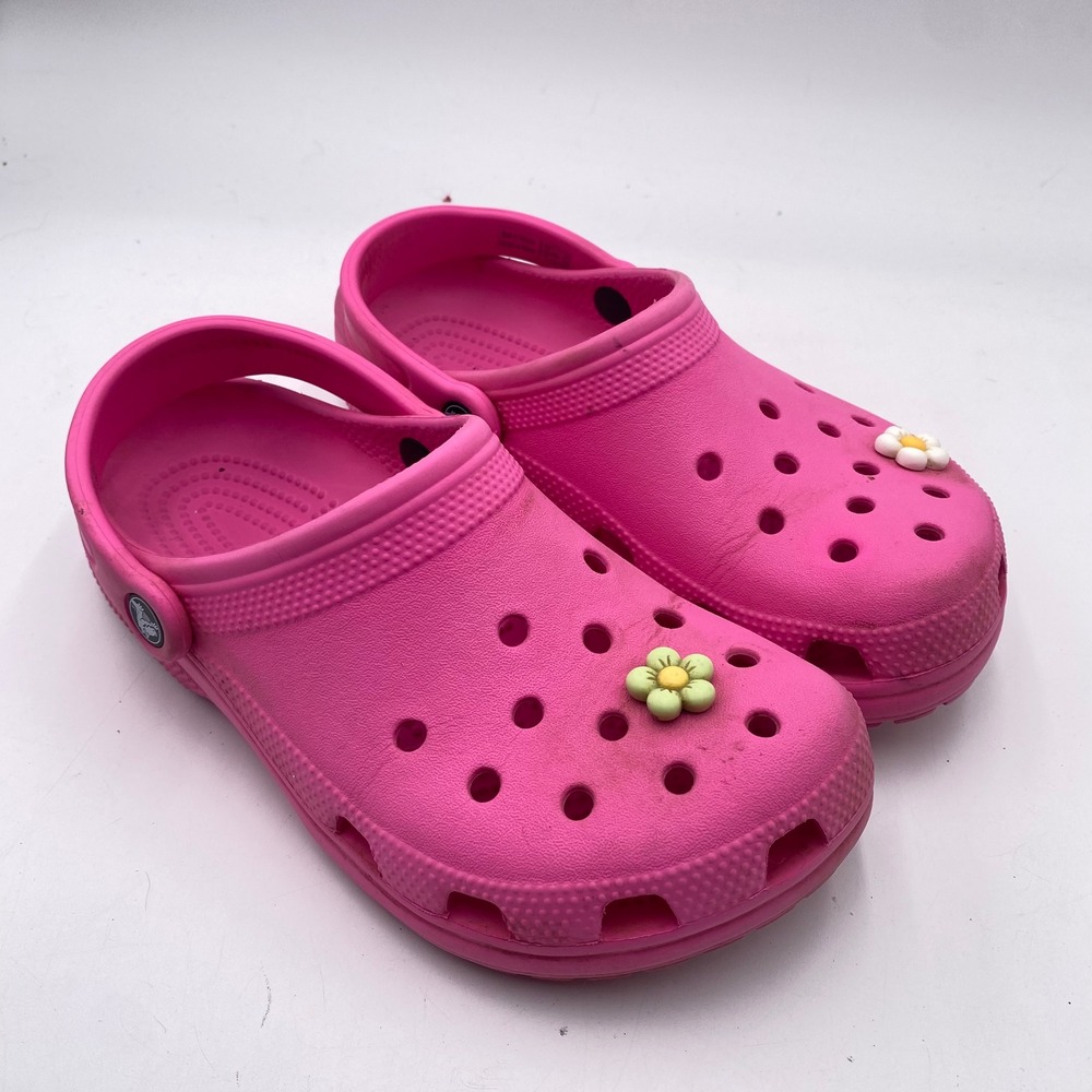 Crocs Classic Clogs Women 7 Pink Floral Jibbitz Charms Comfort Slip On Shoe